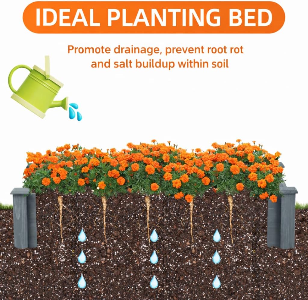 Over-Ground Raised Garden Bed 96x28x10 in, Large 8x2ft Solid Wood Planter Box, Tool-Free 20-Min Assembly, 300 lb Capacity, Gray, Outdoor for Vegetables Flowers Herbs