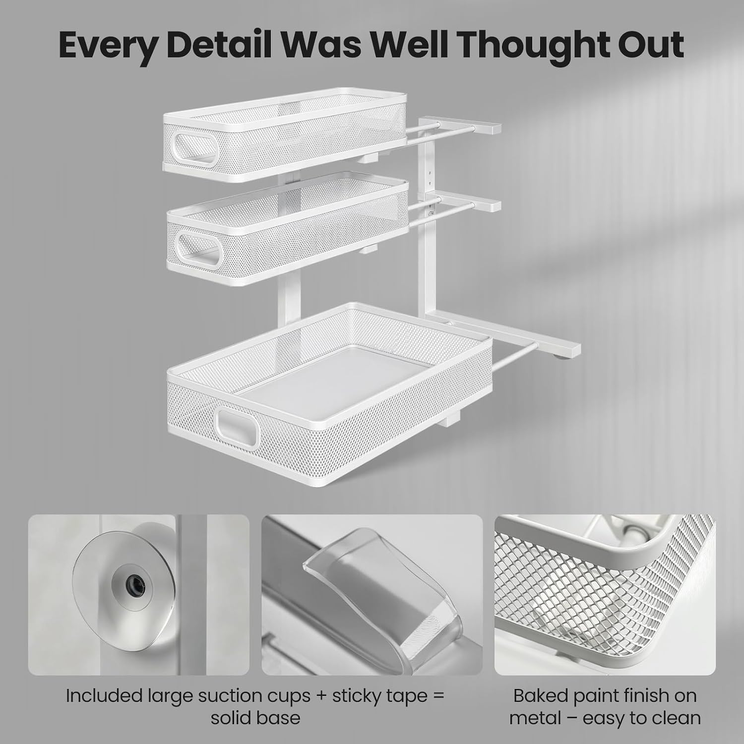 Under Sink Organizer, 3-Tier Pull Out Cabinet Organizer with Drawer Stops, Height Adjustable Slide Out Storage Rack for Kitchen Bathroom Pantry Laundry Room Organization, 2 Pack