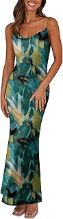 Women's 2025 Summer Floral Spaghetti Strap Maxi Dress Stretch Sexy Bodycon Dress Backless Slip Long Dresses