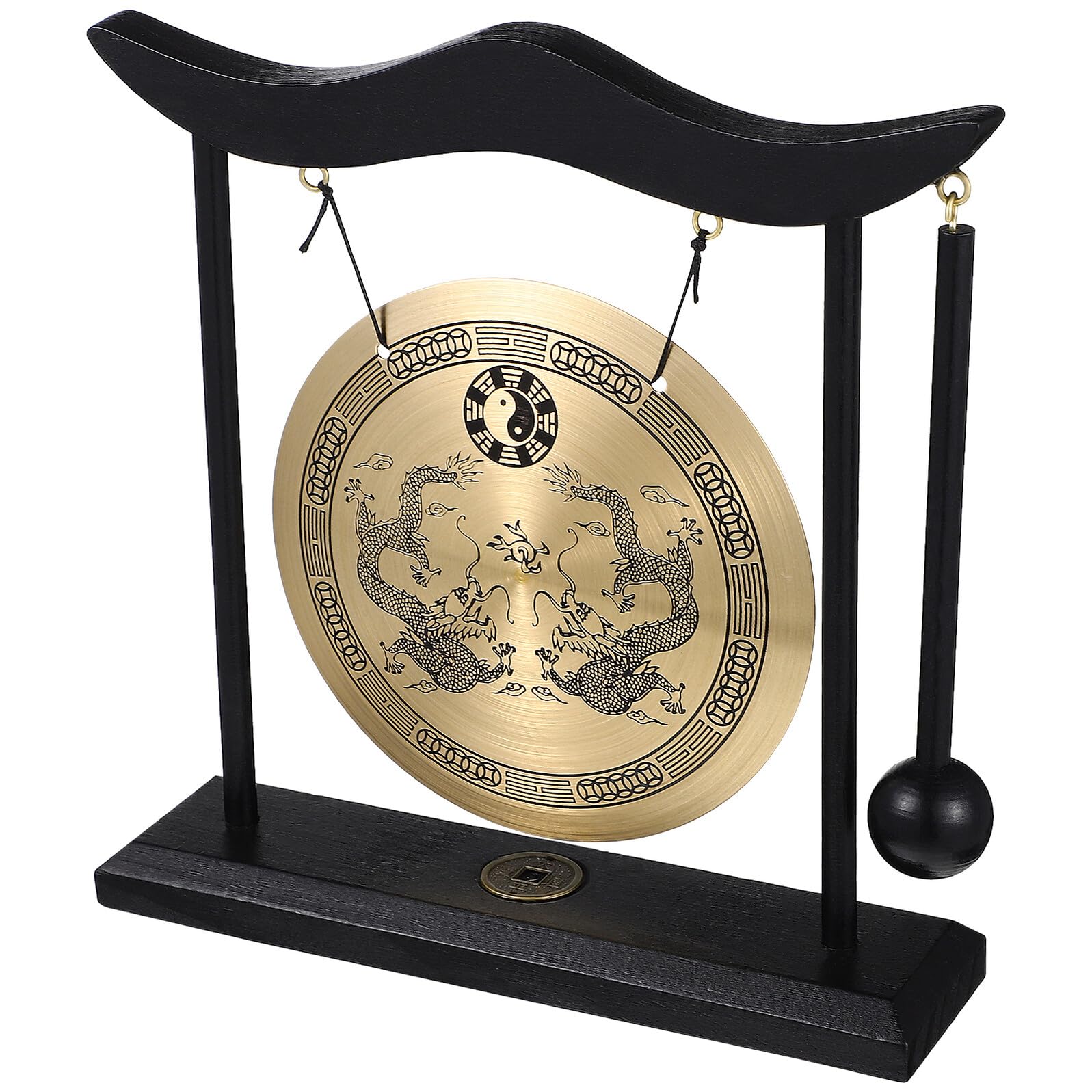 Gong Artesanal de Cobre con Mazo, Adorno Chino Vintage