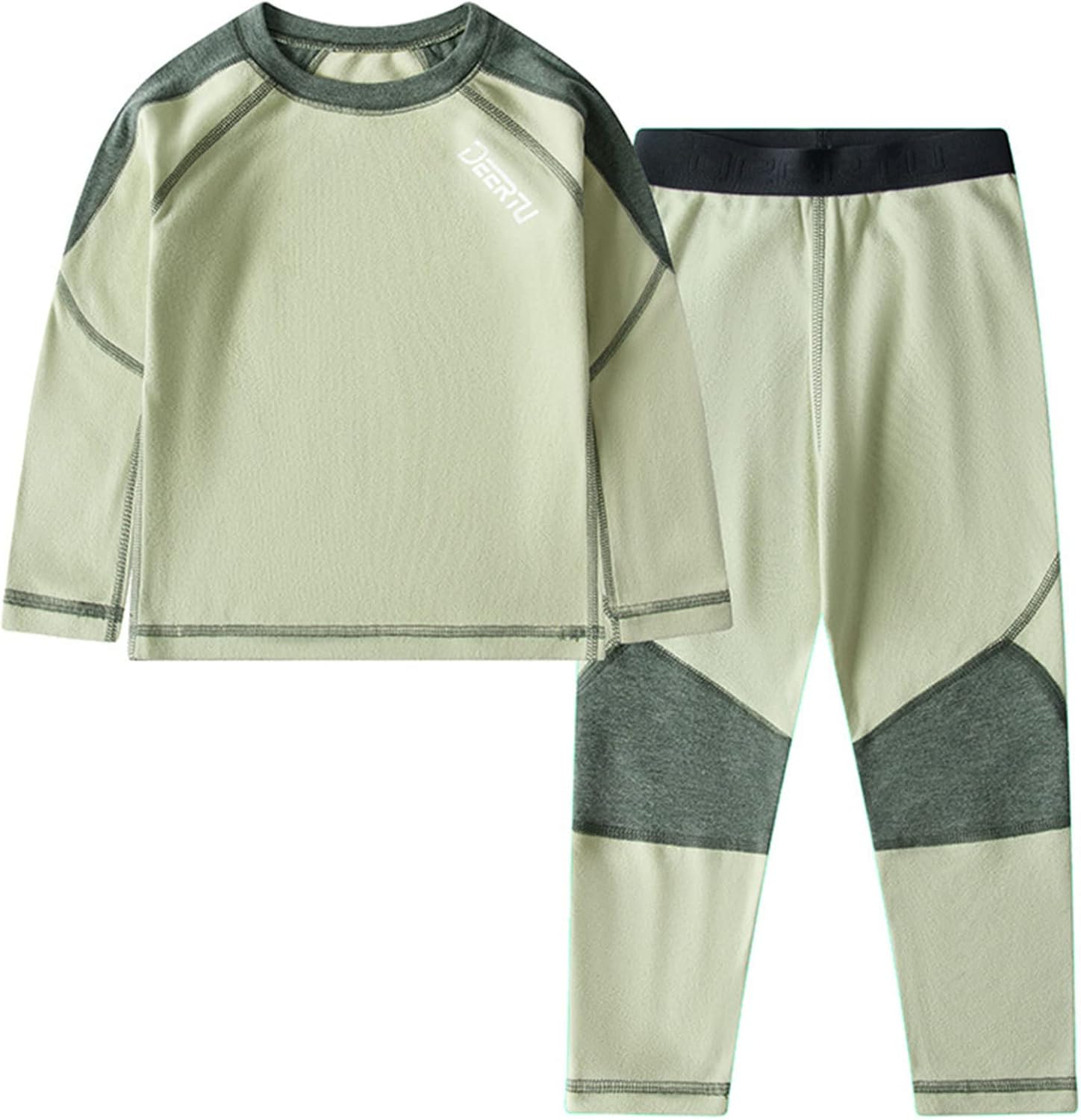 Mufeng Kids Boys Girls Thermal Underwear Set Color Block Long Sleeve Fleece Lined Top and Warm Long Johns Bottoms Suit
