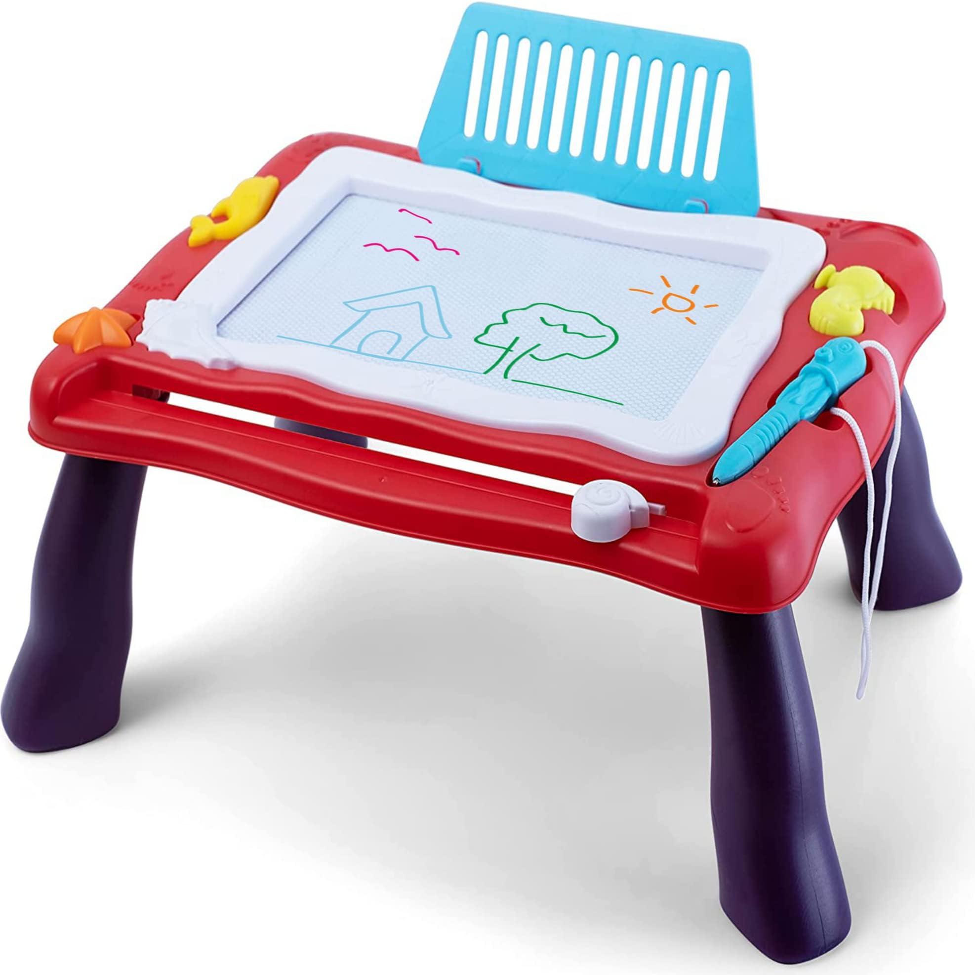 Magnetic Drawing Board for Kids, Foldable Erasable Doodle Pad with 4 Animal Figures for Toddlers - Travel Size 23x30CM Educational Learning Toy Writing Table Perfect for Toddlers boys and girls