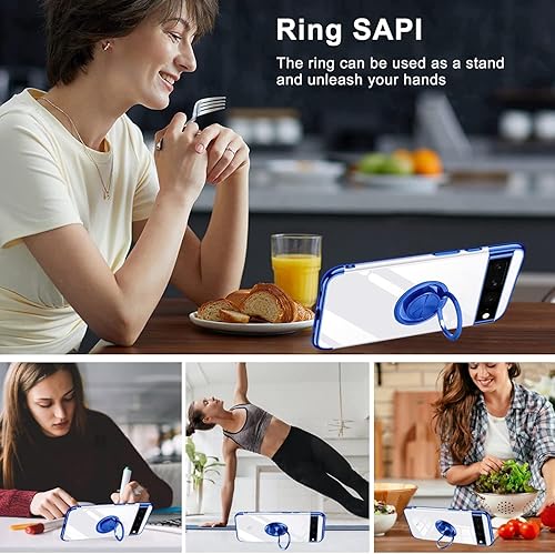 Miniatura 6 de ZHIYIWU Funda compatible con Pixel 7 de 6.0 pulgadas, cubierta transparente con soporte de anillo, soporte electrochapado, poliuretano
