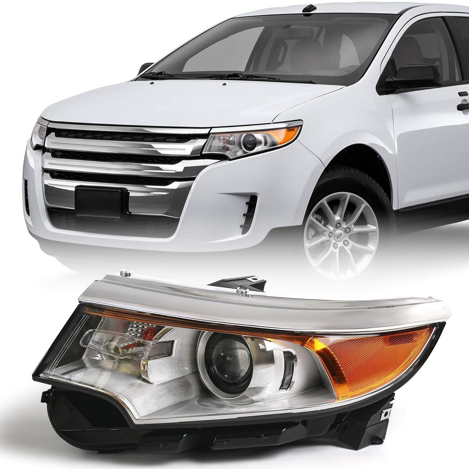 FIONE for Ford Edge Headlight Assembly 2011 2012 2013 2014 Halogen Replacement Projector Headlamp SE SEL Limited Left Driver Side LH BT4Z13008B