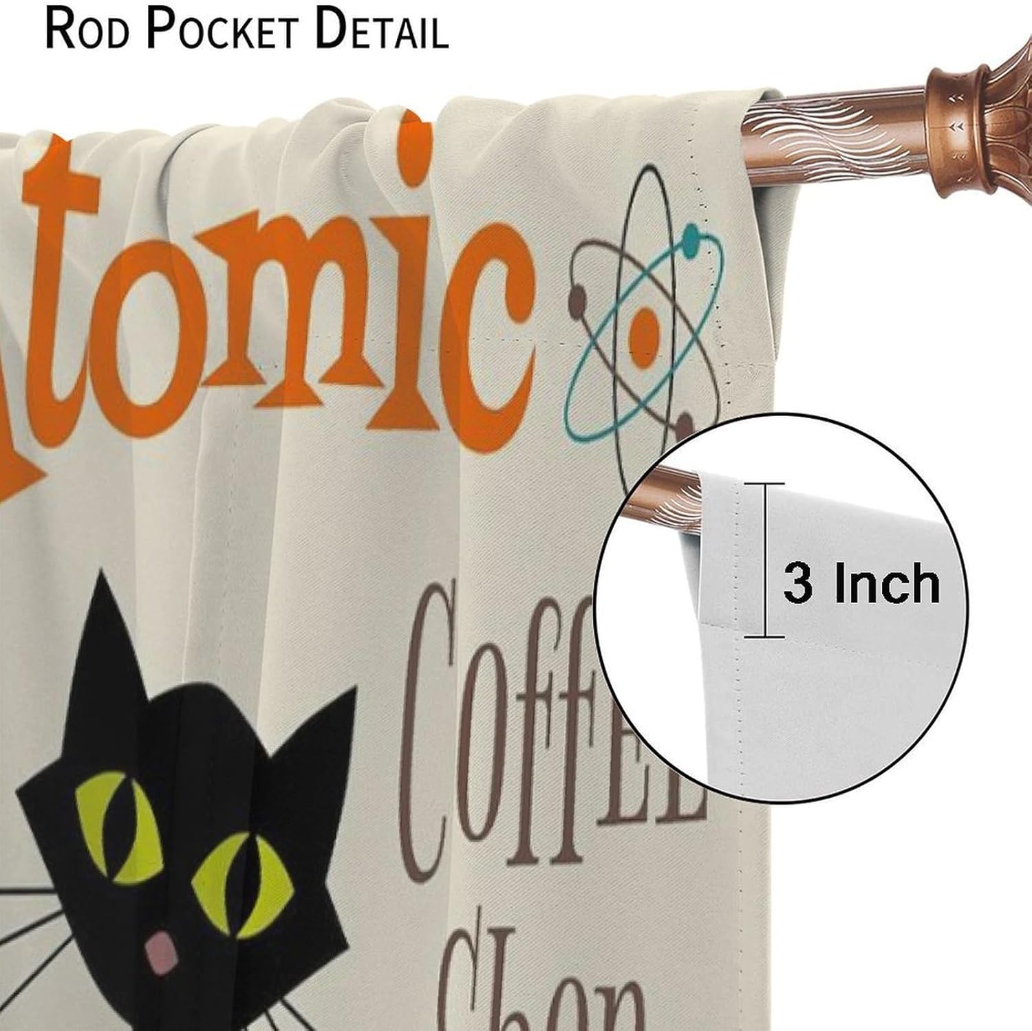 Mid Century Atomic Black Cat Curtains ​​Abstract Cute Animal Vintage Geometric Curtain with Rod Pocket for Bedroom Living Room Decor Drapes Window Treatments 2 Panels Set 42" W X 45" L