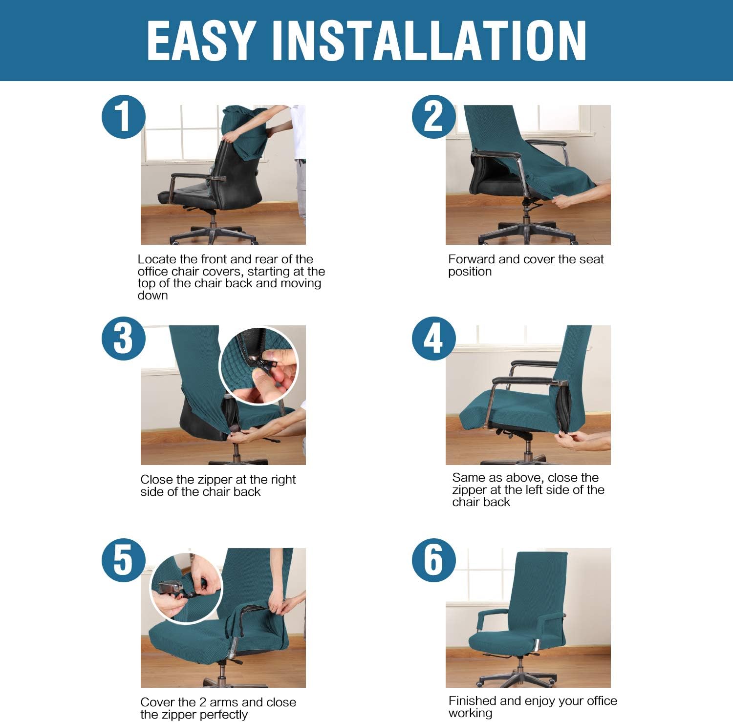 🔥 Crаzу Dеаlѕ H.VERSAILTEX Home Office Chair Covers Stretchable Computer Desk Chair Covers Mid - High Back Universal Executive Boss Chair Covers Gaming Chair Covers Non Slip Thick Jacquard, Deep Teal - Standard