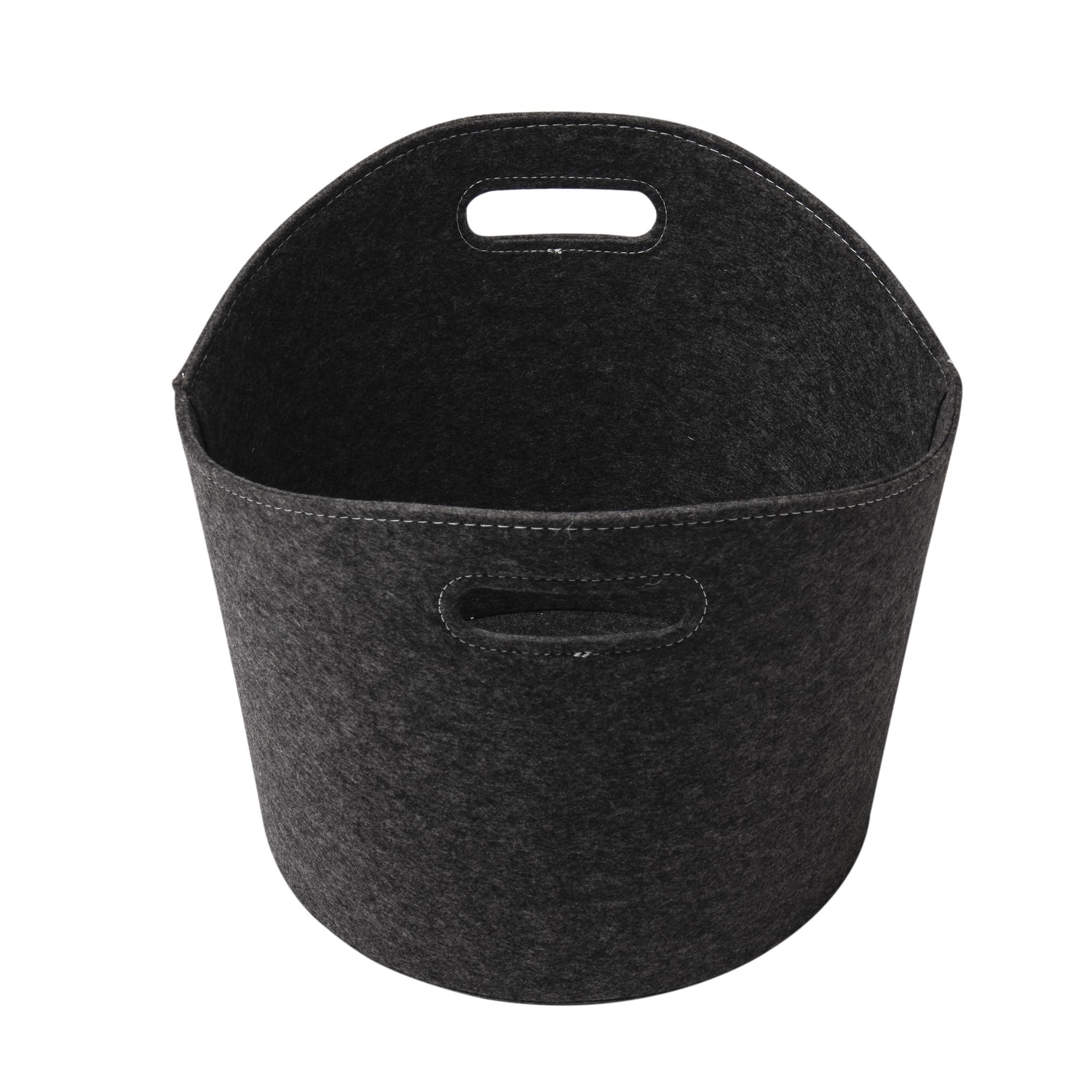 Panier à bûches rond feutre gris Ø39 x H31 cm pliable rangement jouets magazines