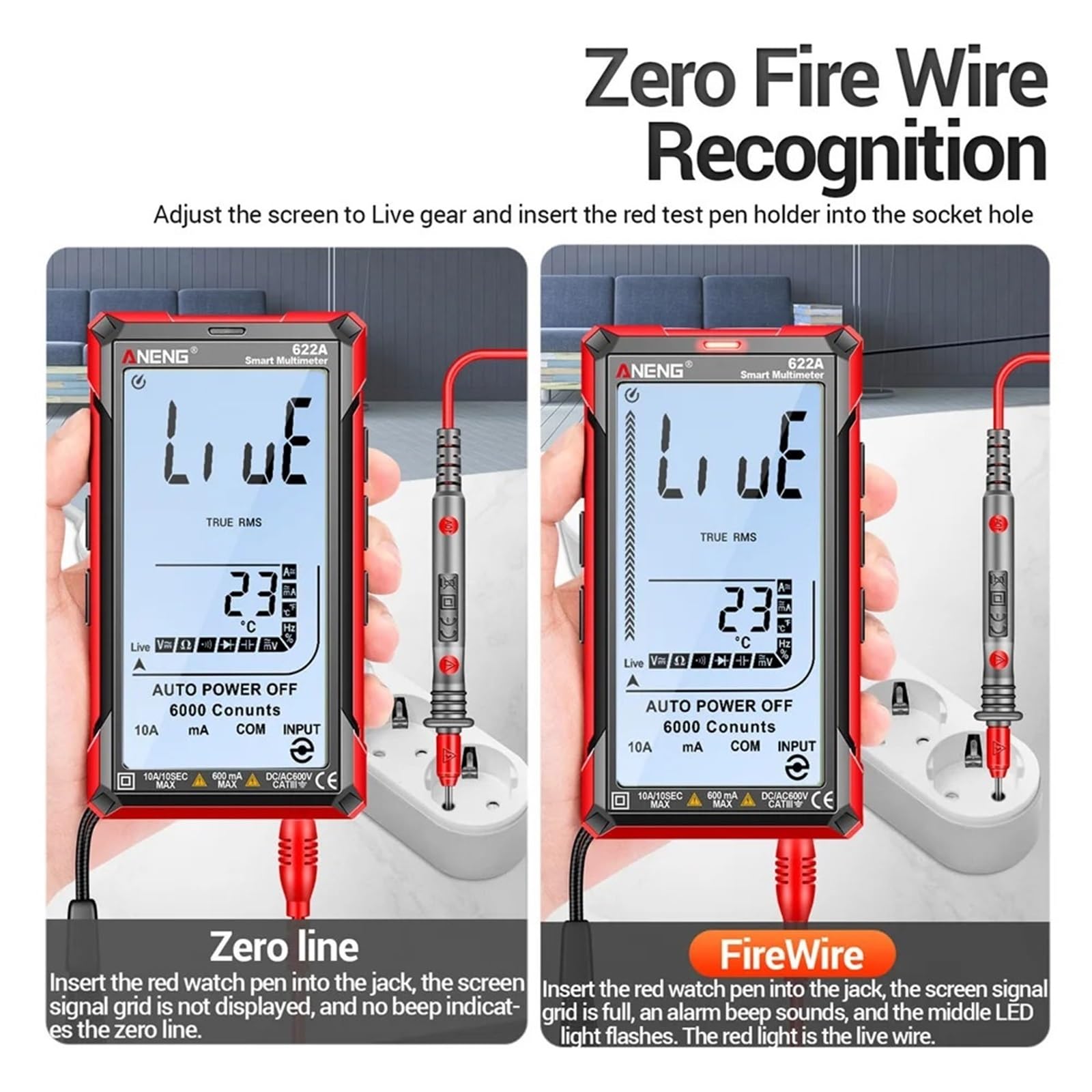 Profesjonalny multimetr cyfrowy 622A/622B, woltomierz AC/DC, amperomierz z lampą, pojemność, tester temperatury Ohm dla elektryka (622A)