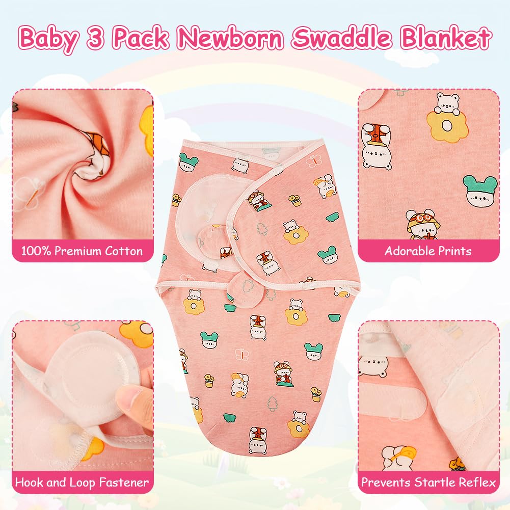 AYBUY 3 Pack Baby Swaddle Suit,Baby Swaddle Sack for 0-3 Months Newborn Breathable Organic Cotton Fabric,Baby Blanket Wrap with Adjustable Velcro Newborn Baby Gifts - Image 2