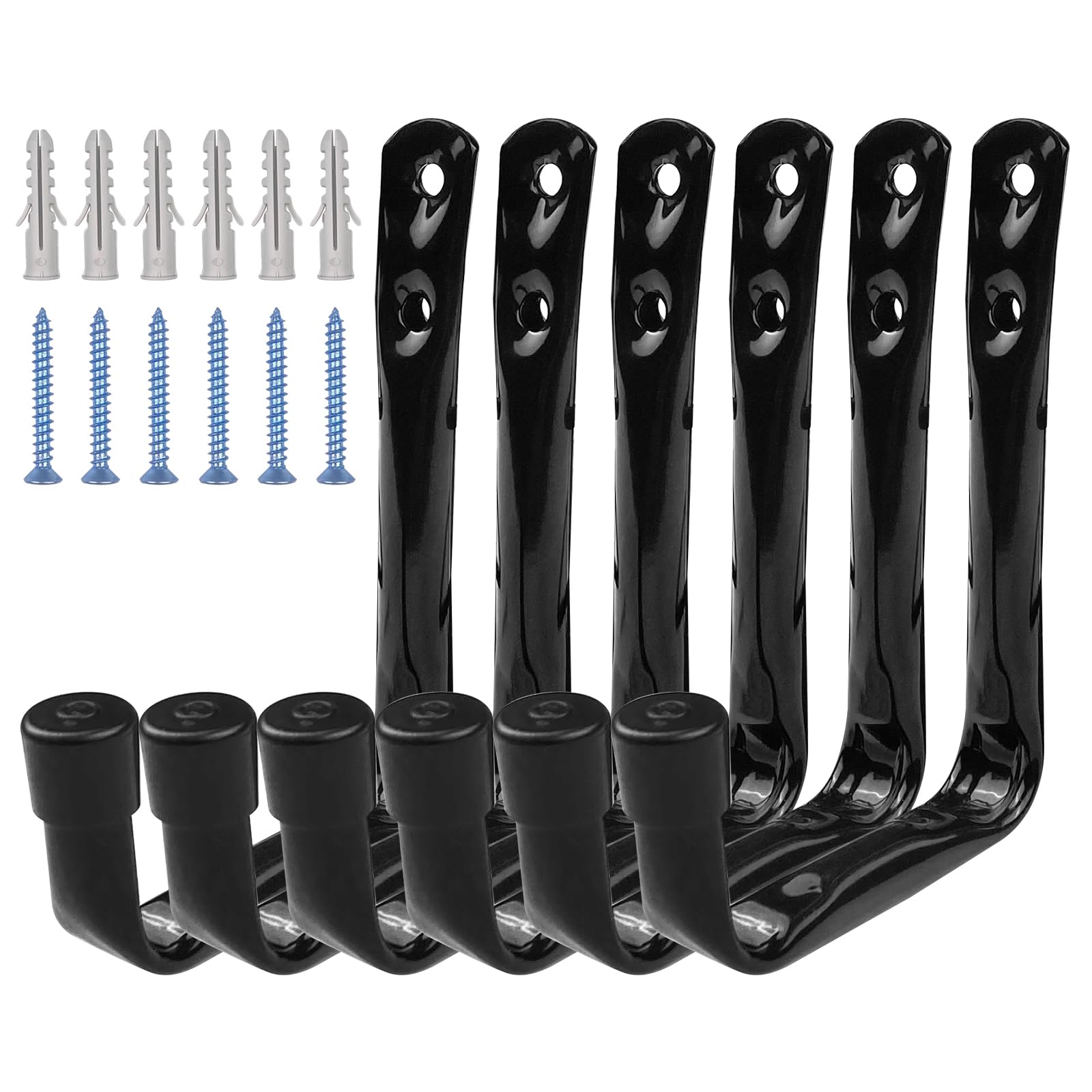 Newpop 6 Piezas Ganchos Para Colgar, Gancho pared de Garaje Resistentes, Colgador Bicicleta Pared de Acero Revestimiento Antideslizante para Herramientas Eléctricas Escaleras Negro 11.5cm x 9cm
