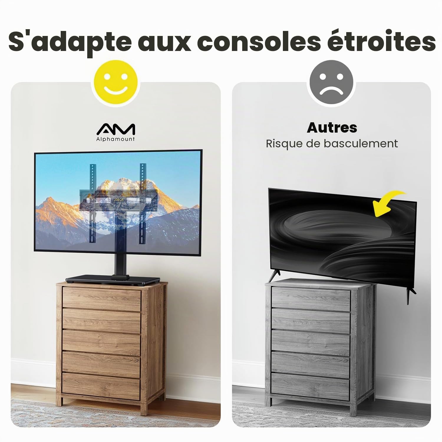 AM alphamount Télévision Support sur Pied TV Universel Pivotant - pour TV LED OLED LCD de 24-60 Pouces, Support de TV Réglable en Hauteur, Supporte 45 kg Max. VESA 400x400 mm