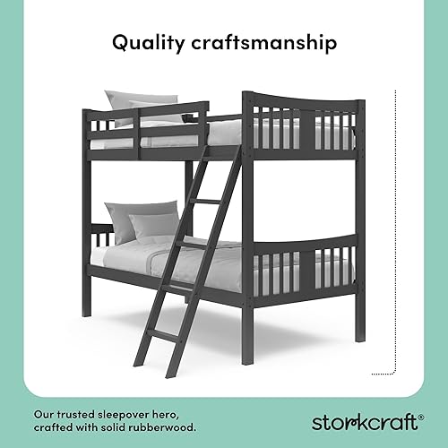Miniatura 3 de Storkcraft Caribou Bunk Bed Twin Over Twin Bunk Bed (Gray) - GREENGUARD Gold Certified, Twin Bunk Beds for Kids, Converts to 2 Individual Twin Beds,