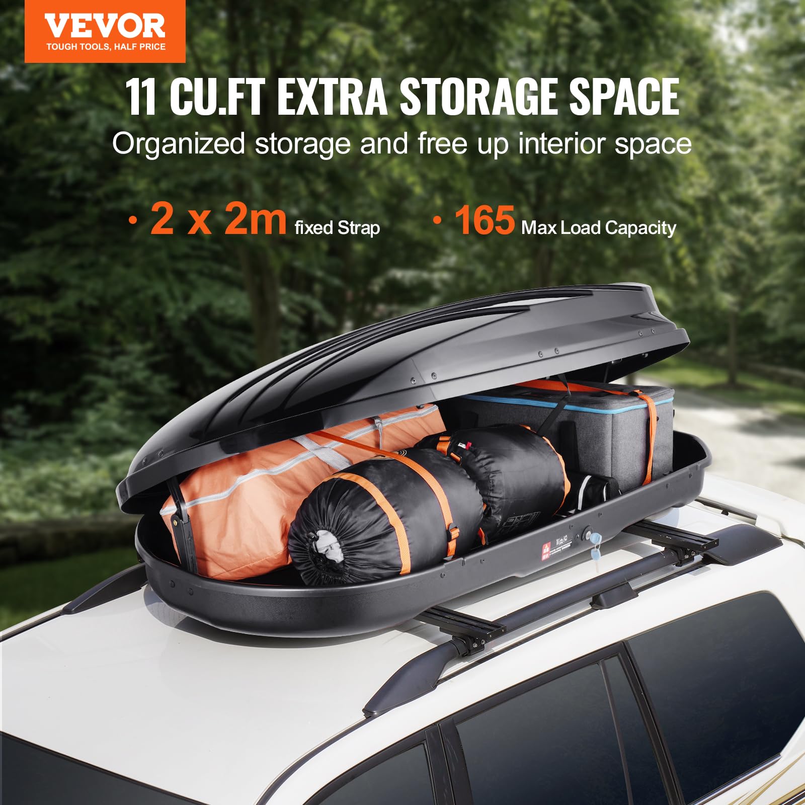 VEVOR Coffre de Toit 340 L, Porte-Bagages de Toit Coque Rigide en ABS, avec Ouverture Double-Face 2 Sangles Renforcées, Aérodynamique, pour la Plupart des Barres Transversales, Voiture, SUV, Noir
