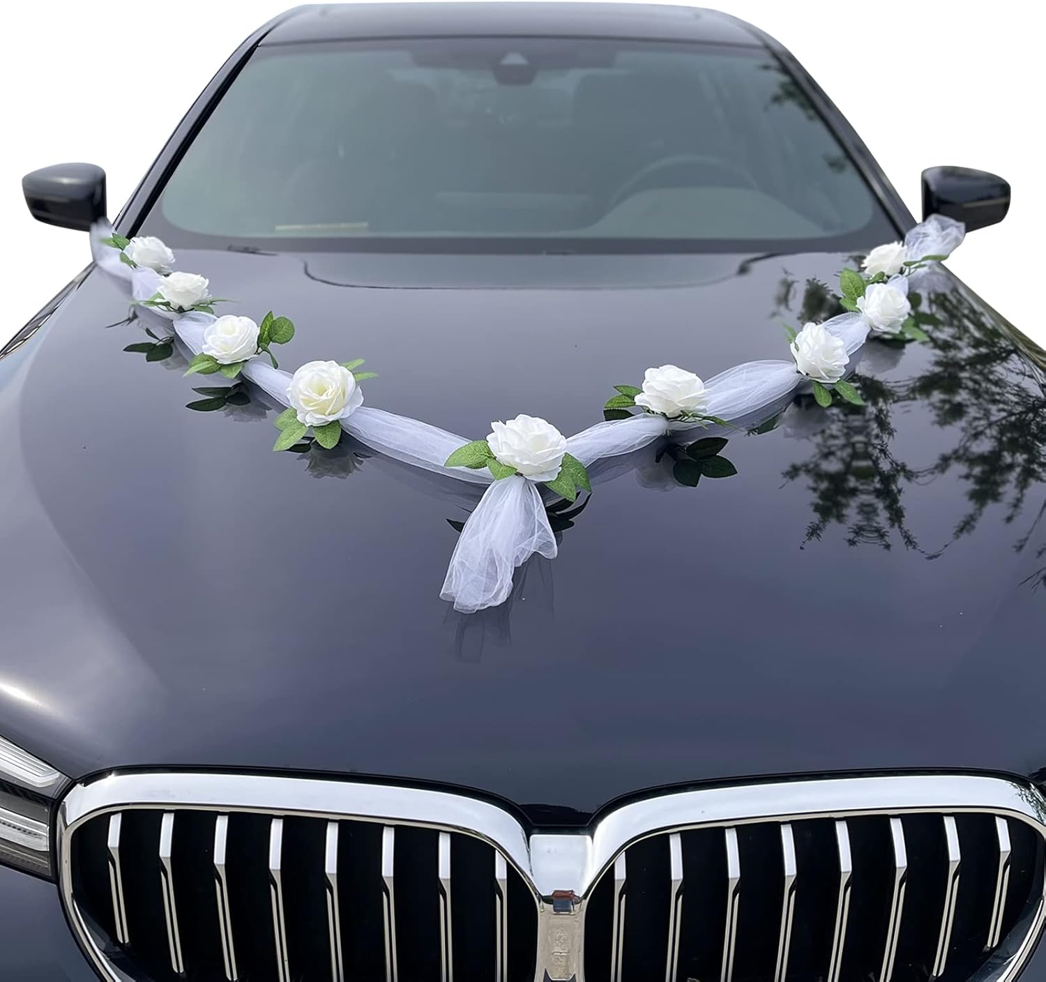 ORCHIDEEN Girlande Auto Deko - Braut Hochzeit Dekoration Mit Saugnäpfen Lila/Weiß