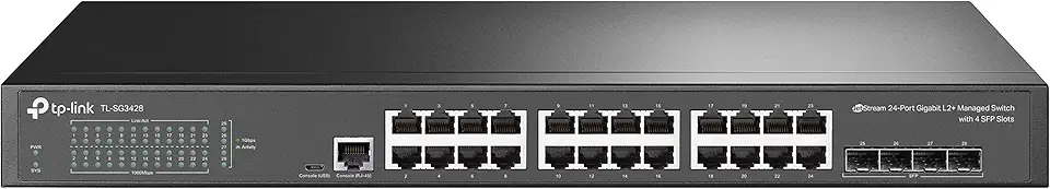 TP-Link SWITCH GERENCIÁVEL L2+ C/ 24 PORTAS GIGABIT E 4 SLOTS SFP JETSTREAM TL-SG3428 SMB, Preto