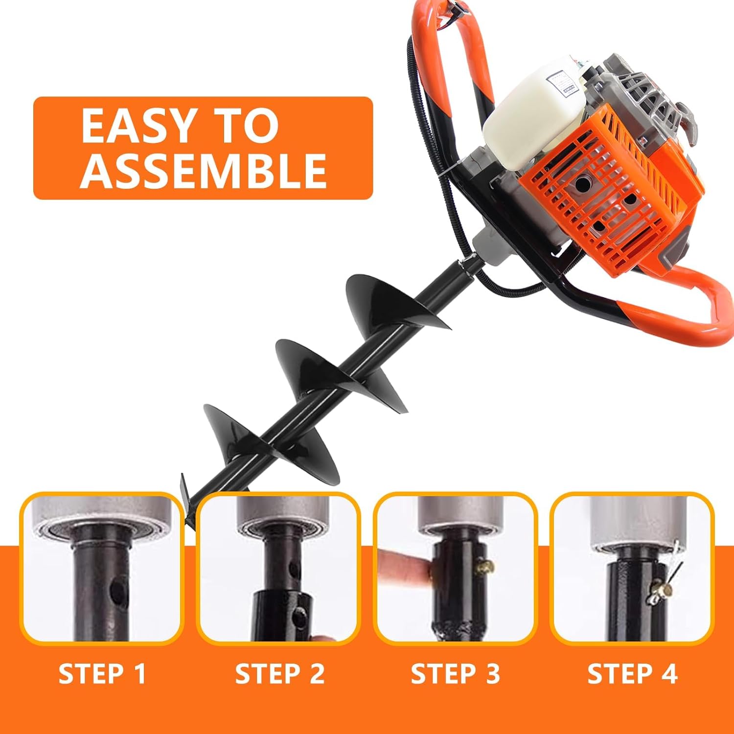 72CC 2-Stroke Gas Powered Post Hole Digger with 6" & 8" Auger Bits + Extension Rod - Heavy-Duty Earth Auger for Farm, Garden, Landscaping (Orange) (72CC + Auger(6" & 8"))