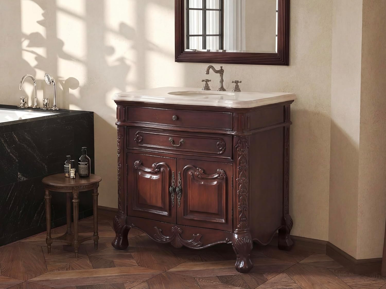 Benton Collection 36''Solid Wood Traditional Style Madison Bathroom Vanity (Vanity, Cream Top)