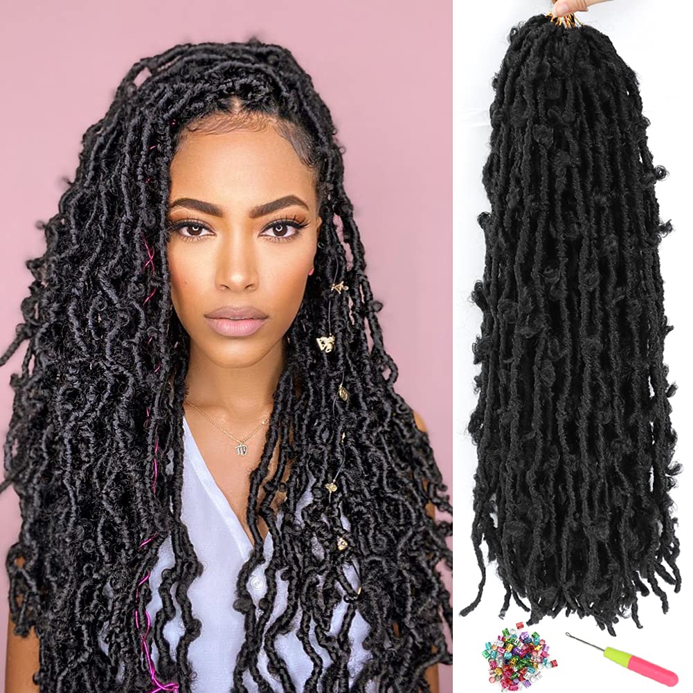 Butterfly Locs Crochet Hair 24 Inch, 6 Packs Distressed Pretwisted Soft Long Butterfly Faux locs Crochet Braids Hair for Black Women Pre Looped Messy Synthetic Braiding Hair Extension (1B#)