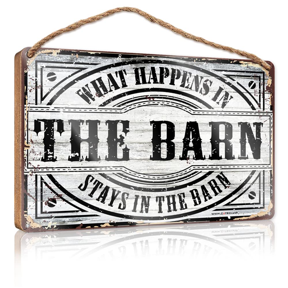 YYHLEH Funny Wooden Signs What Happens In The Barn Stays In The Wooden Sign(23X35CM)