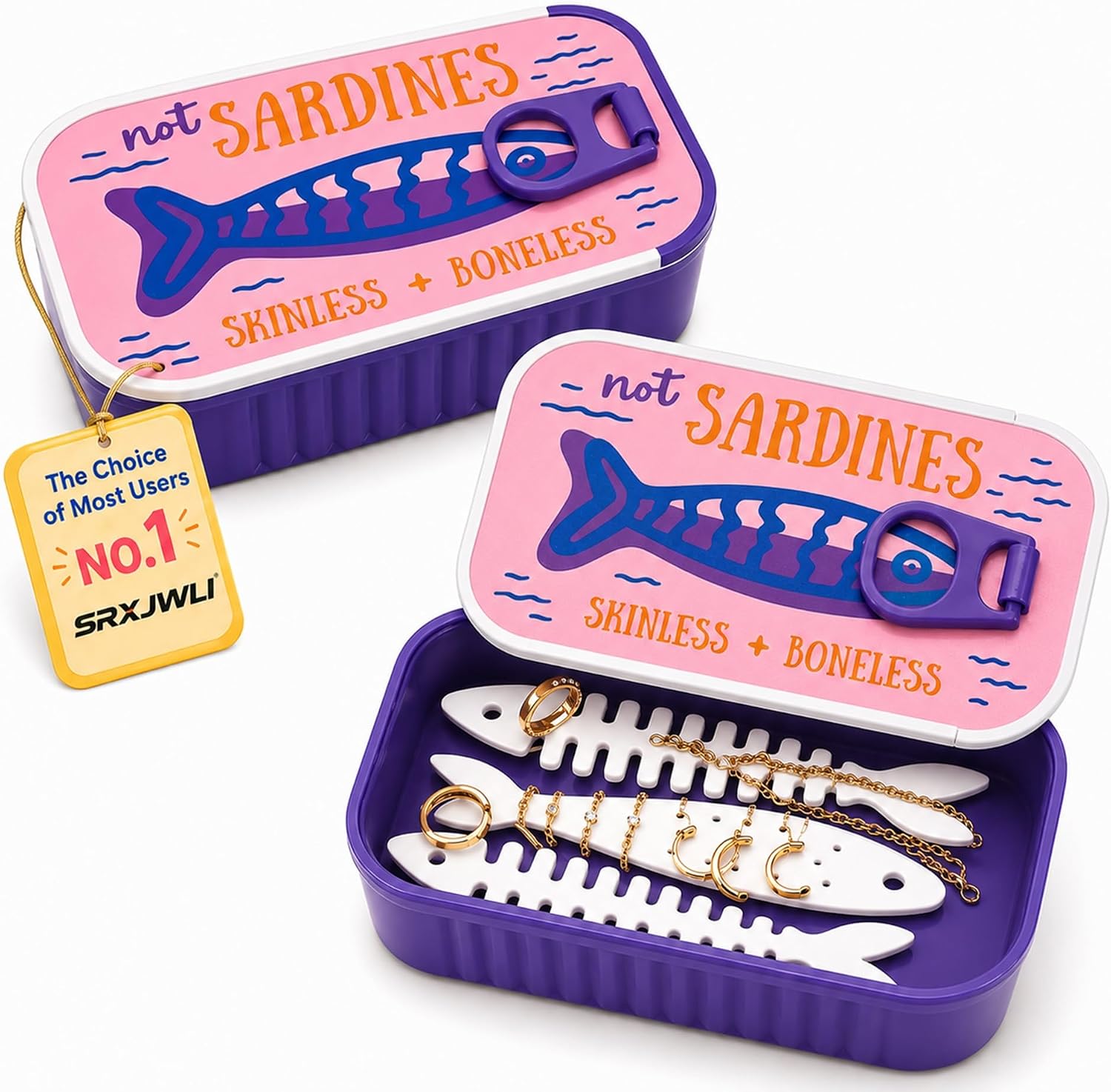 2-Pack Sardines Travel Jewelry Case, Ring Box and Earring Organizer