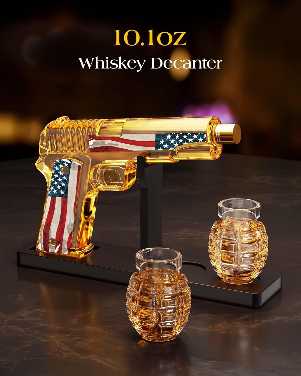Gifts for Men Dad, Whiskey Decanter Set with 2 Glasses, Ideas for Father, Husband, Boyfriend, Brother, Military Enthusiasts, Birthday, Anniversary, Christmas, Drinking Accessories for Home Bar, Flag