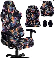 Vista 23 de Funda para silla de jugador de hongos, funda para silla de computadora, 4 piezas, con cremallera, con reposabrazos, para estudio en casa, helechos