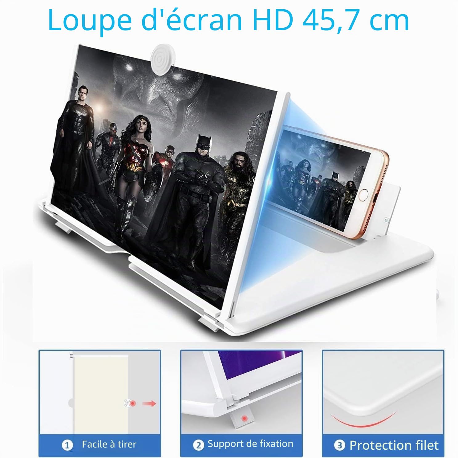 Amplificateur d'écran Lumineux de 18 Pouces, loupe d'écran Anti-Bleu 3D HD pour téléphone Portable, Support Pliable Portable pour Films, vidéos et Jeux, Compatible avec Tous Les Smartphones