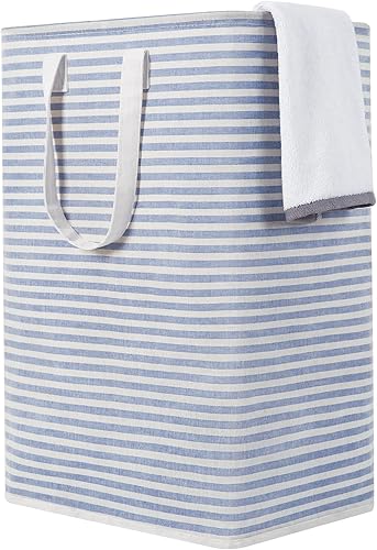 ZERO JET LAG Cesta de lavandería de 72 litros con asas, canasta grande para ropa sucia, plegable, cesta para ropa sucia (rayas azul)