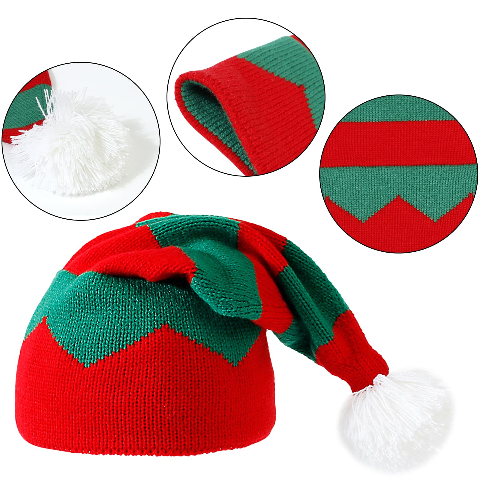 Dkomekii 2 Pack Adult Elf Knitted Hats for Men Women Halloween Christmas Knit Xmas Santa Hat