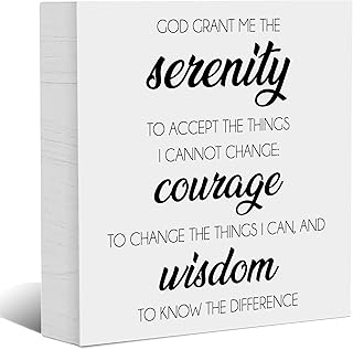 God Grant Me The Serenity - Serenity Prayer Office Decor Sign, Wooden Box Signs with Positive Quotes, Sobriety Gift Recovery Gifts for Women, Inspirational Gifts for Christian Friends, 5x5 Inch