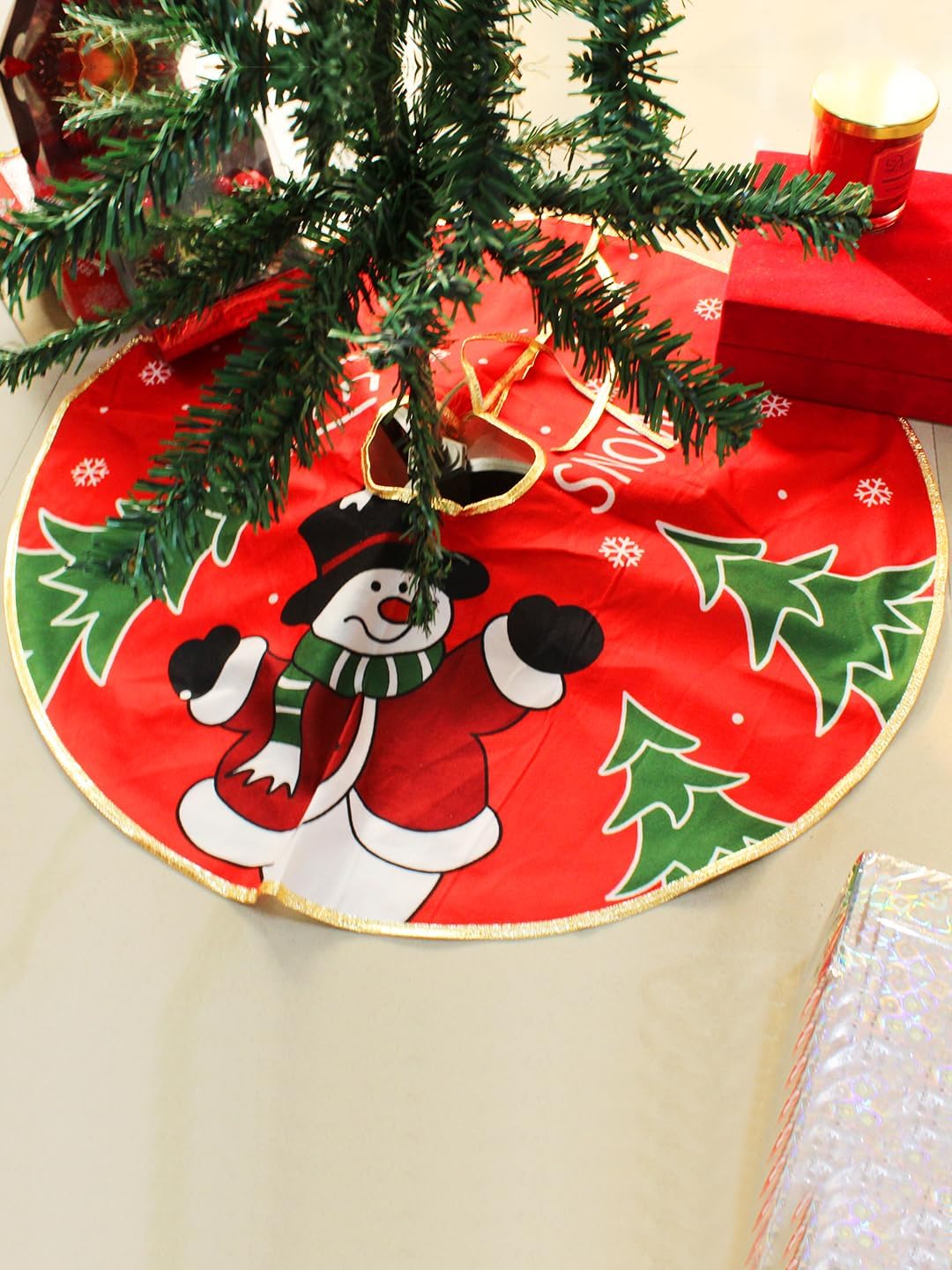TIED RIBBONS Christmas Tree Skirt (24 inch) Round Cloth Premium Fabric Double Layered Thick Burlap Xmas Tree Skirt Base Mat Cover Holiday Party Decoration - Christmas Decorations Items for Home