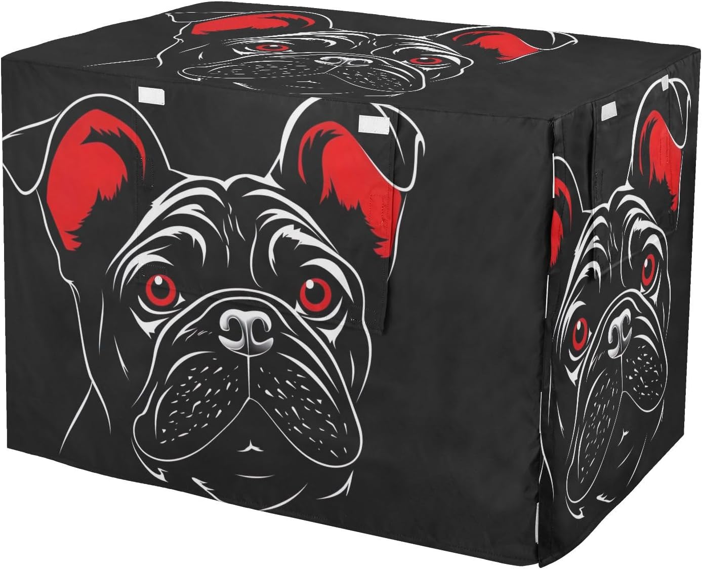 Black Bulldog Funny Dog Crate Cover S-XL Breathable Pet Kennel Cover with Mesh Windows, Reduces Barking, X-Large