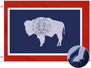 Wyoming State Flag 4x6 Ft Deluxe Full Embroidered Heavy Duty Polyester Durable GA Outside Flags with Sewn Stripes and Brass Grommets for Indoor/Outdoor