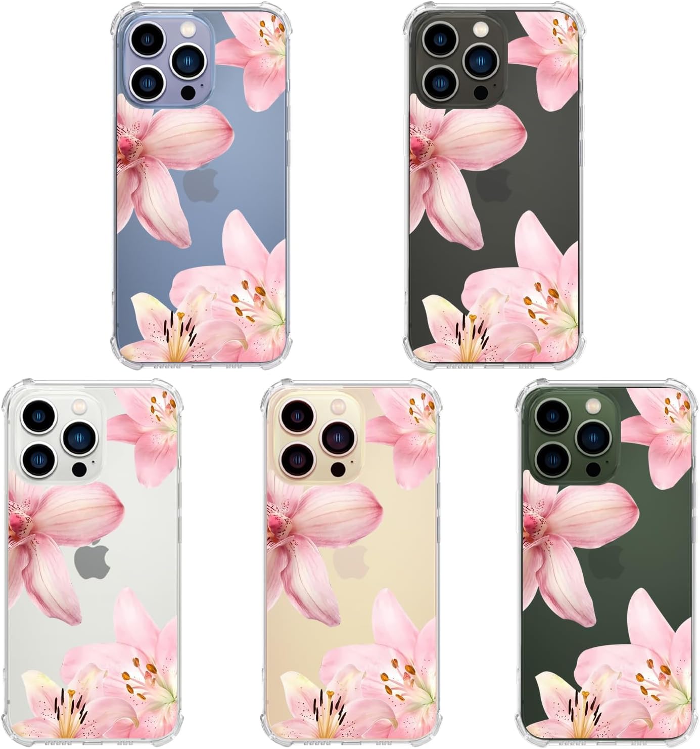 Pink Lily Flowers Phone Case for iPhone 14 Pink Tiger Lily Case Cover Clear Phone Case Four Corner Reinforced Shockproof Girly Women Phone Cover Transparent Case - Image 3