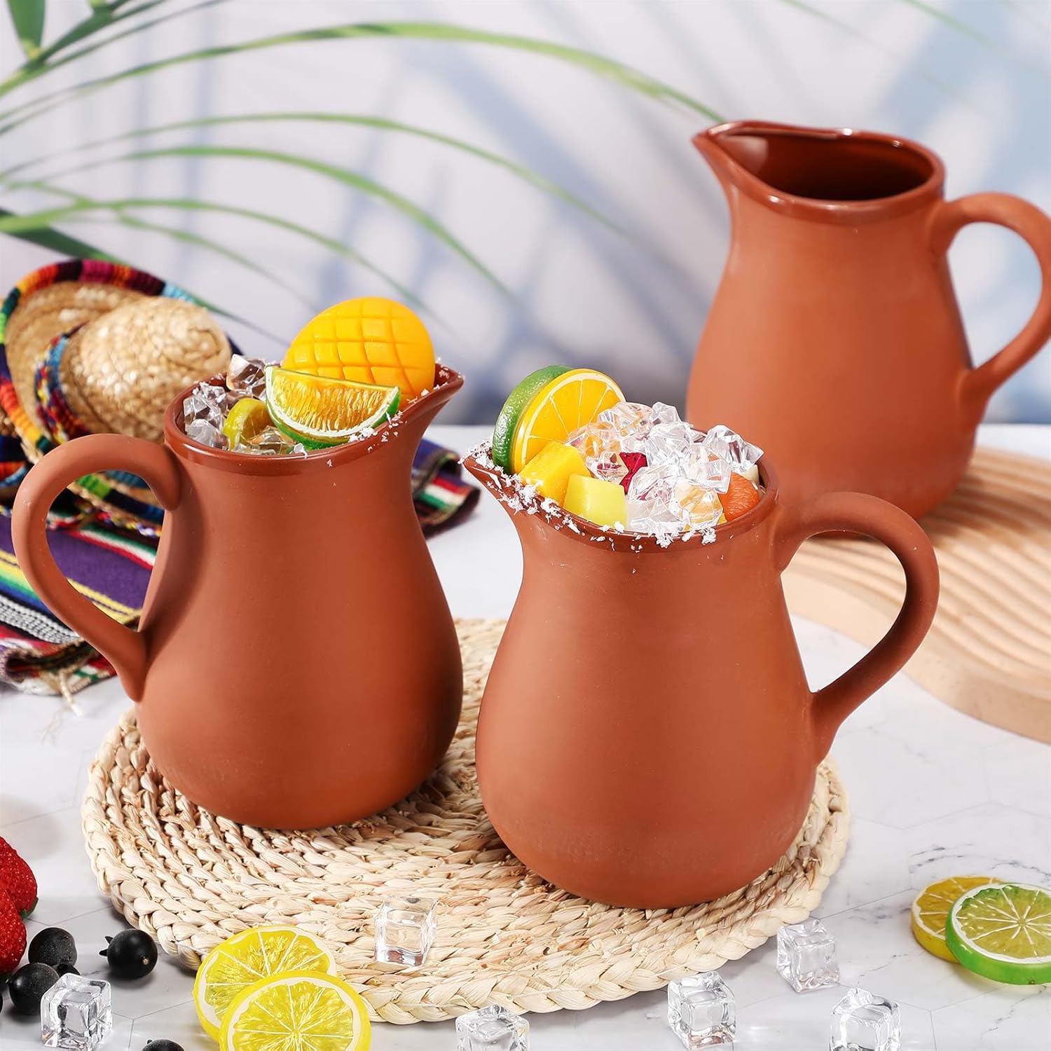 Gejoy 6 Pcs 37oz Cantaritos De Barro Mexicanos Large Mexican Clay Mugs Clay Cups Jarritos De Barro Mexicanos Cocktail Glasses and Tea Cups for Margaritas Mojitos Cold Hot Drinks (Classic)