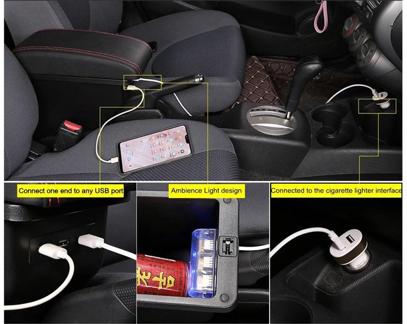 Scatola Bracciolo Con Supporto Multifunzionale Cuscino In PU Accessori Per La Modifica Degli Interni Dell'auto Per Vitara Consolle centrale(1 Real Corium)