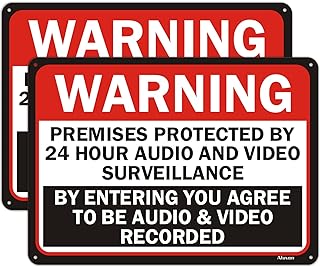 Warning Premises Protected By 24 Hour Audio And Video Surveillance By Entering You Agree To Be Recorded Signs 10" x 14" Metal Reflective Rust Free Aluminum Waterproof Outdoor Use 2 Pack