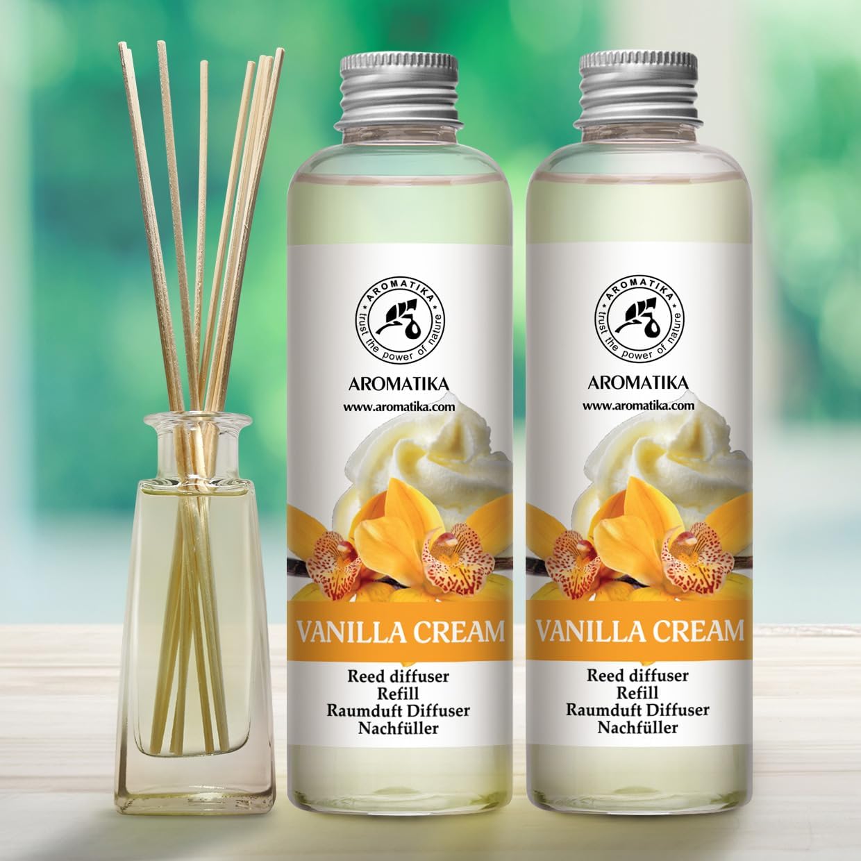Vanilla Cream Reed Diffuser Refill - 2x6.8 Fl Oz - Fresh & Long Lasting Fragrance - Reed Diffuser Oil Refill for Aromatherapy - Home Fragrance - Office - Restaurant - Fresh Fragrance