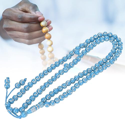 Miniatura 3 de Hztyyier Rosario de oración Mala Beads 99 granos de resina musulmán Rosario cuentas de adoración islámica Escritura artículo religioso, 19.3 in, Azul