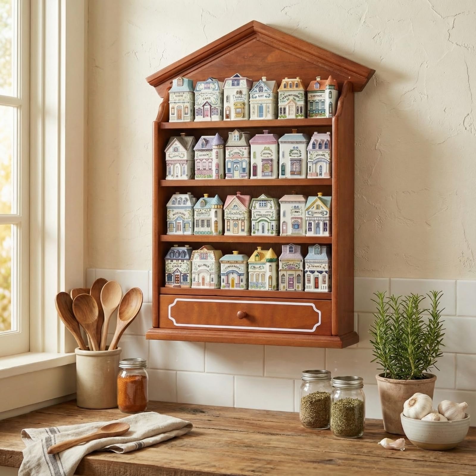 Amazon.com: Chunful Vintage Wooden Spice Rack Village Style