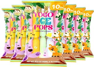 JOSH BOSH Yogo Ice Pops 6-Pack (60 Tubes), Green Melon, Mango, Strawberry, Coconut & Peach – Fat-Free Yogurt Fruit Snacks, 15.2 Oz Bags
