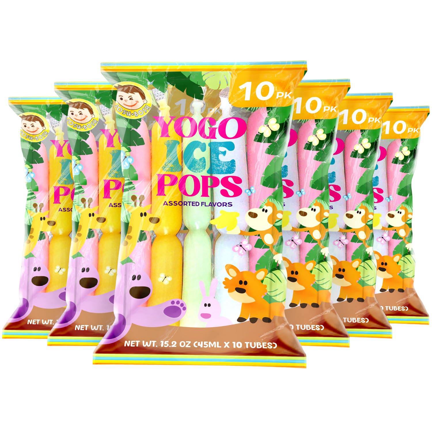 Pocas Josh Bosh Yogo Ice Pops Bulk 20-Pack Case (200 Tubes), Green Melon, Mango, Strawberry, Coconut & Peach – Fat-Free Yogurt Fruit Snacks, 19.8 Lb Box