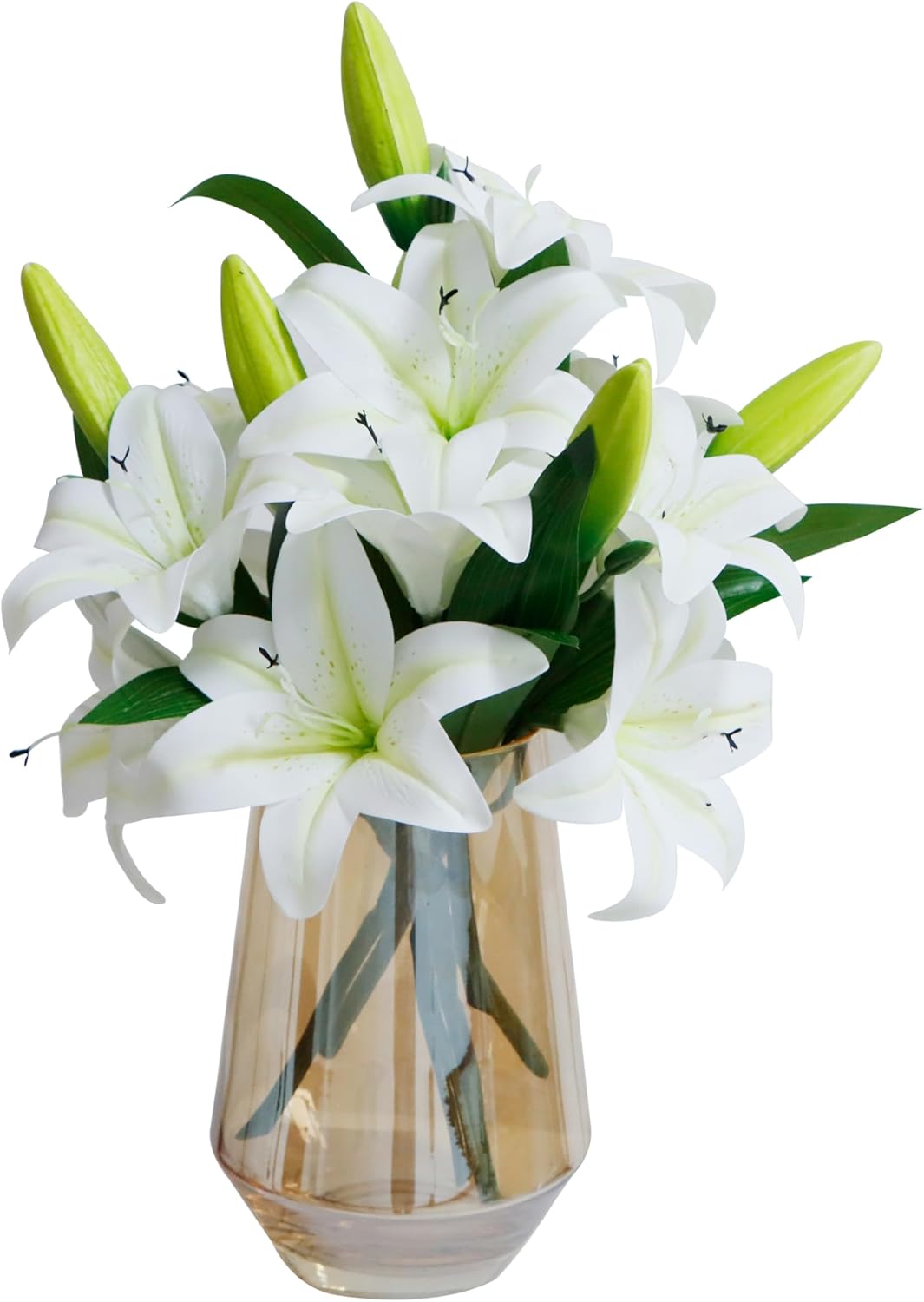 6pcs Tiger Lily Artificial Flowers, 15 Inch Faux Lilies Flower with 2 Blooms and 1 Bud, Latex Real Touch Easter Lily Flowers for Home Décor Centerpiece Wedding Bouquet,White