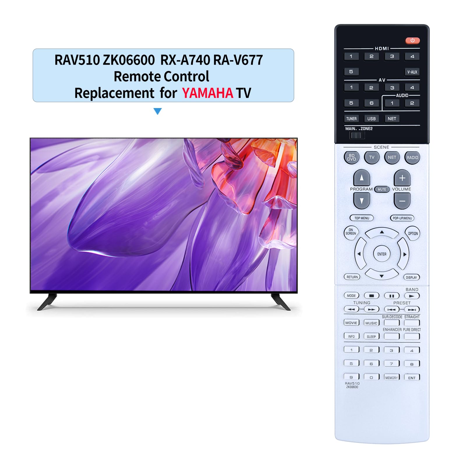 New RAV510 Remote Control for YAMAHA ZK06600 ZK066000 RX-A740 RA-V677, black - Image 2