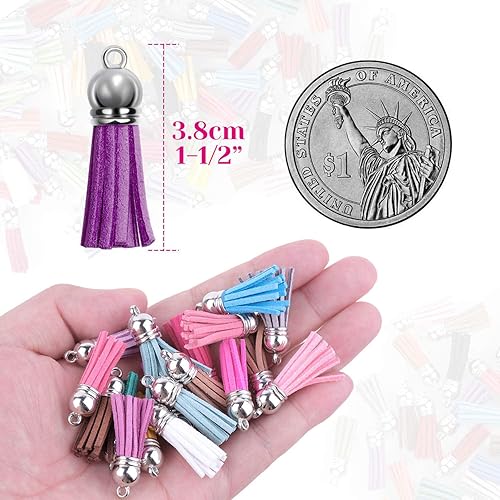 Miniatura 3 de Cridoz 200 borlas de cuero para llavero, a granel para manualidades, espacios en blanco acrílico, dijes, aretes, pulseras y fabricación de joyas (40