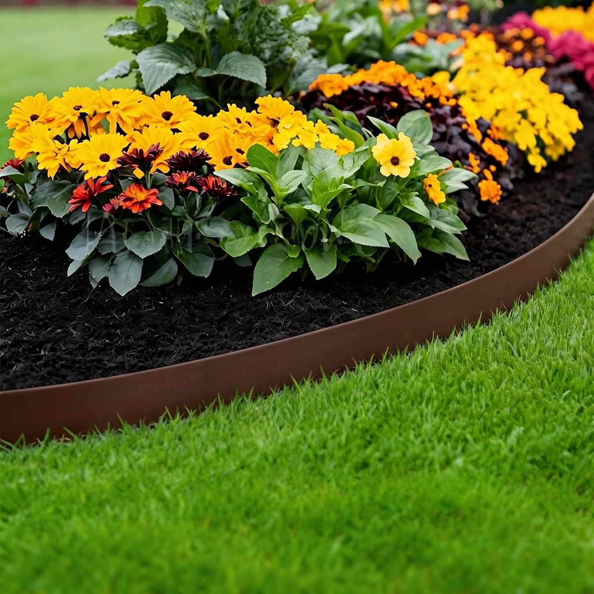 Bordo flessibile da giardino, 10 m, altezza 10 cm, in plastica, per giardini e prati, con 50 paletti, per aiuole, divisori paesaggistici, marciapiedi, resistente alle intemperie, marrone