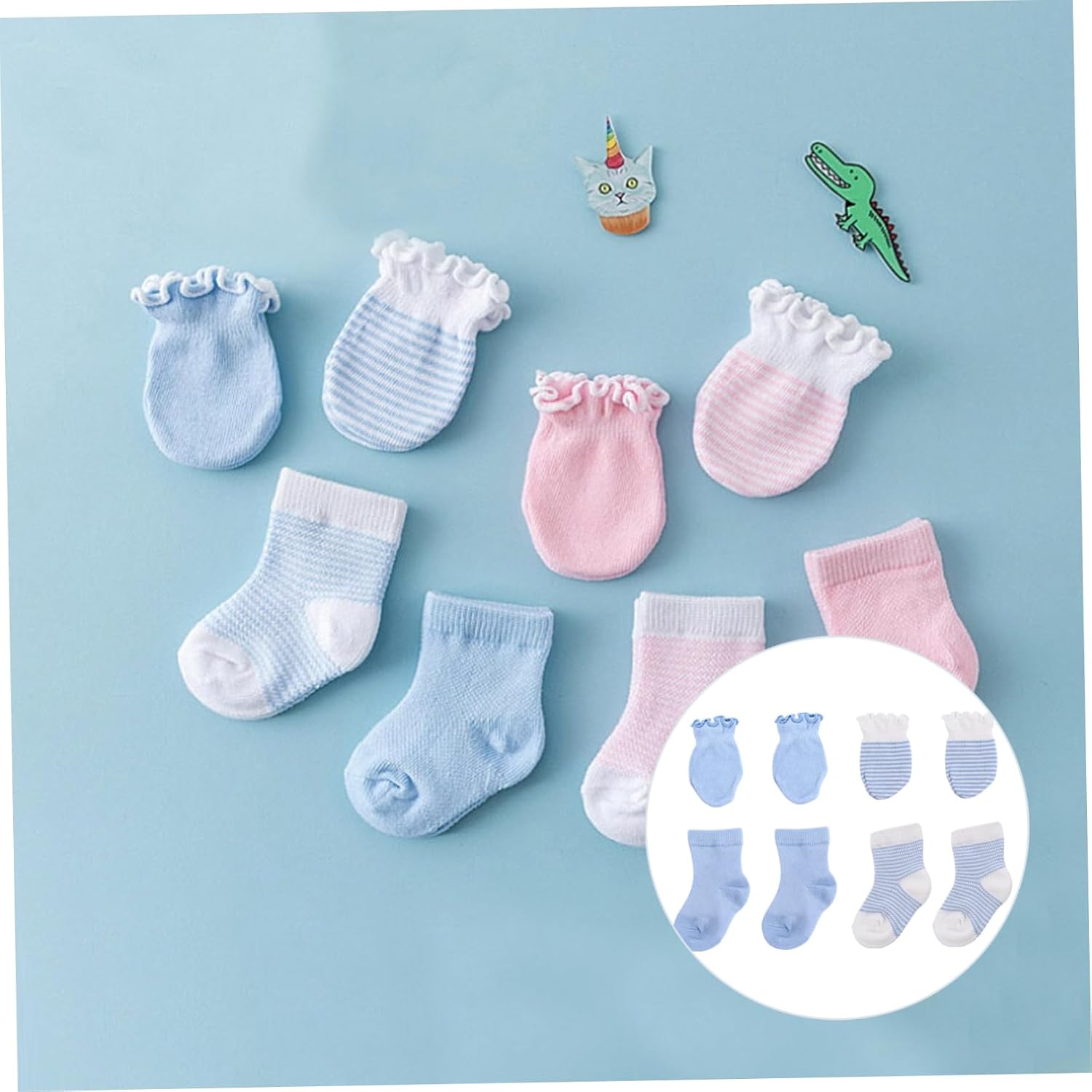 Ipetboom 4pairs Cute Newborn Accessories Kit Mittens Socks Ankle Socks Gloves Newborn Essentials