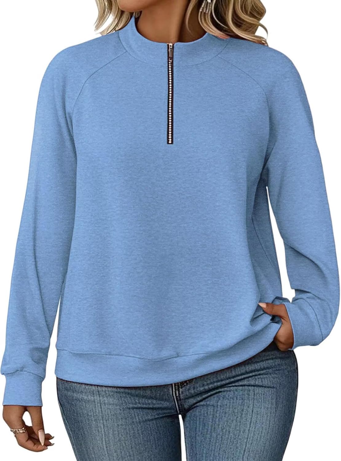 DOLNINE Plus-Size-Sweatshirts for Women Casual Oversized Half Zip Pullover Tops Dressy Long Sleeve Crewneck Blouses Shirts