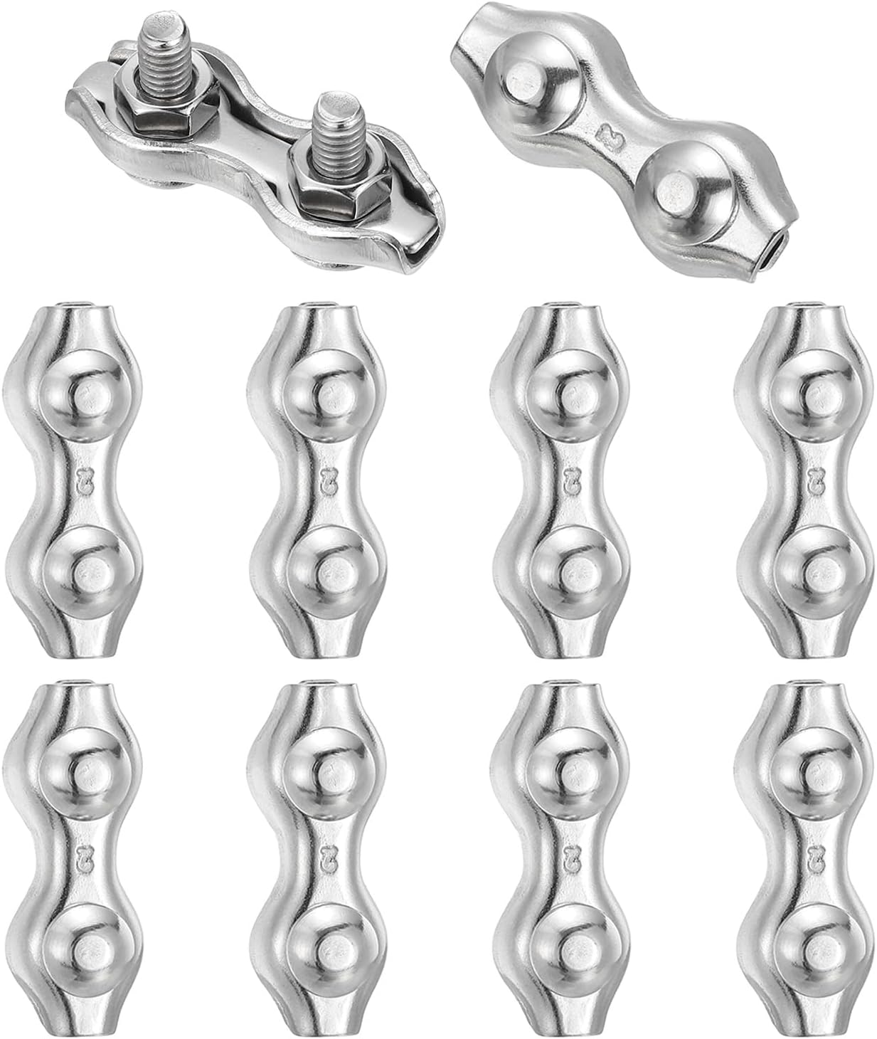 MECCANIXITY M2 304 Stainless Steel Double Wire Rope Clips, Cable Clamp Fixing Clips for 1mm to 1.8mm Diameter Wire Rope Fastener, 10pcs