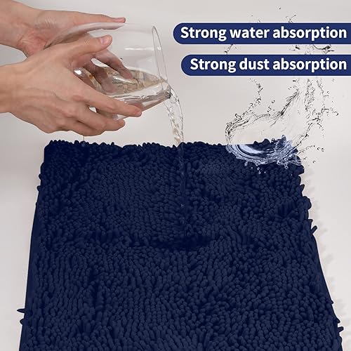Miniatura 4 de LanYunUmi Juego de 2 alfombras de baño de felpilla ultra suaves, antideslizantes, absorbentes, para inodoro, de color azul oscuro, extra y alfombras